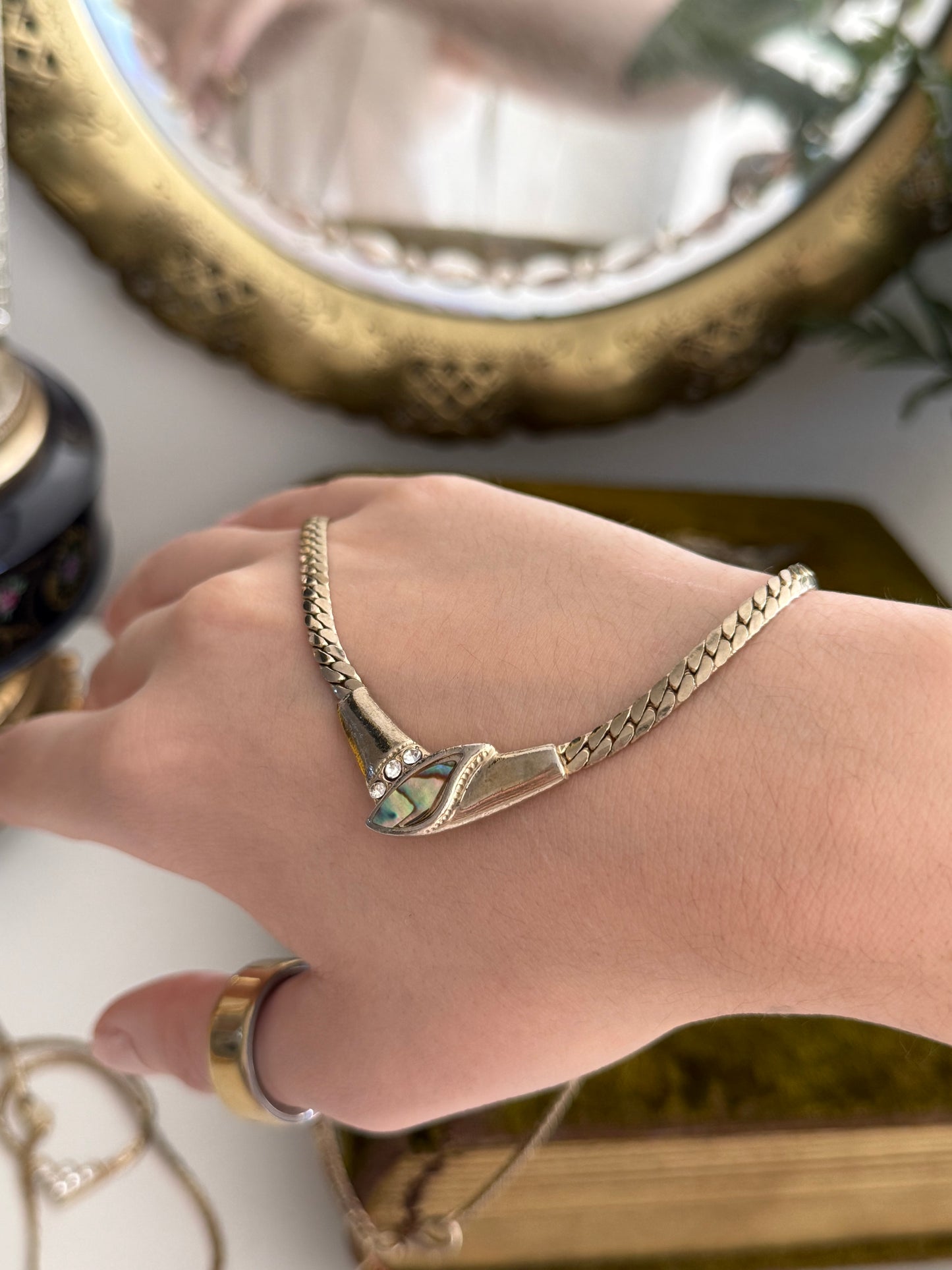 Vintage Kette mit strass und abalone